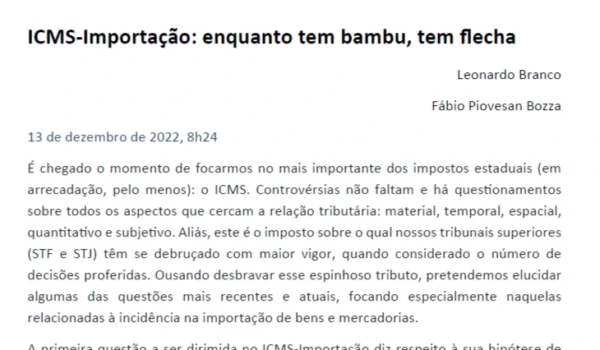 bambu e flechas - ICMS-Importação