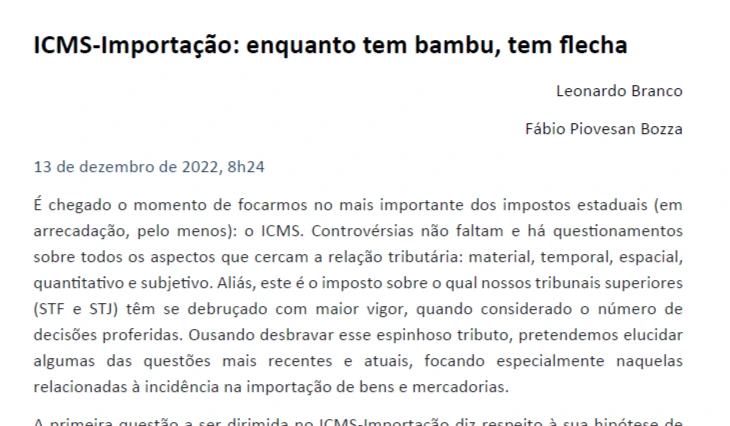 bambu e flechas - ICMS-Importação